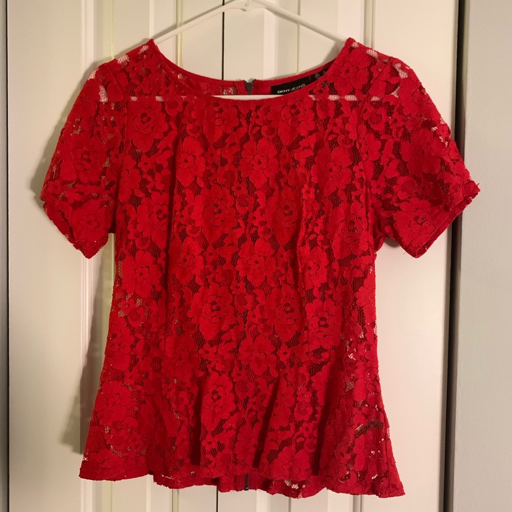 DKNY Jeans Red lace pelpum top